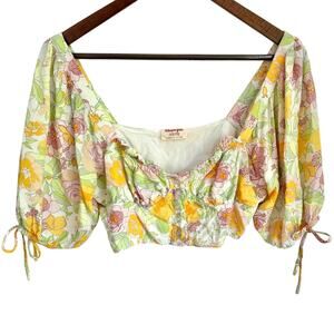 ShowPo Floral Crop Peasant Blouse Size 6 Festival Prairie Medium Yellow Feminine